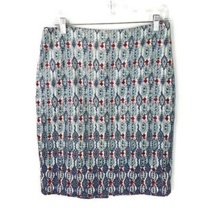 Ann Taylor Loft Blue Multicolor Geo Print Woven Textured Pencil Skirt Womens 6